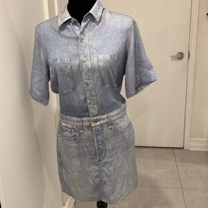 RAG & BONE Silky Light Blue Denim Look Mini Dress with short sleeves Size Medium